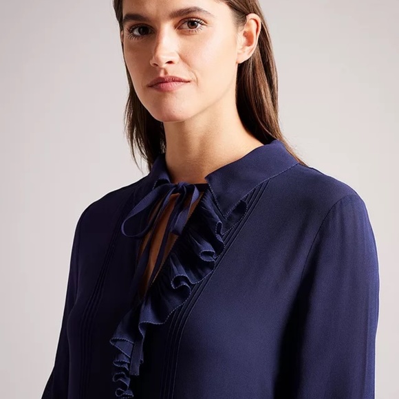 TED BAKER FAITHIY RUFFLE DRESS NAVY- BNWT - Picture 2 of 4